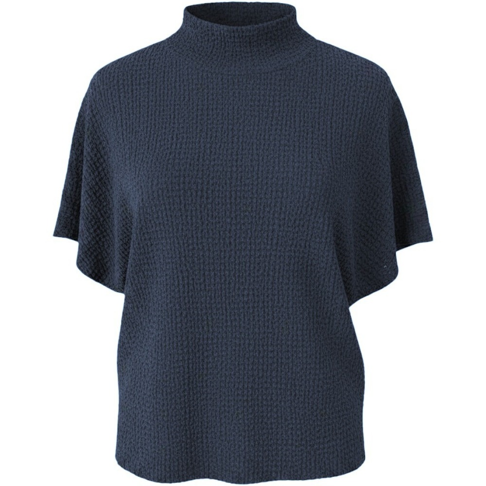 Zara Womens Navy Blue Popcorn Crinkle Texture Mock Neck Batwing Top Small